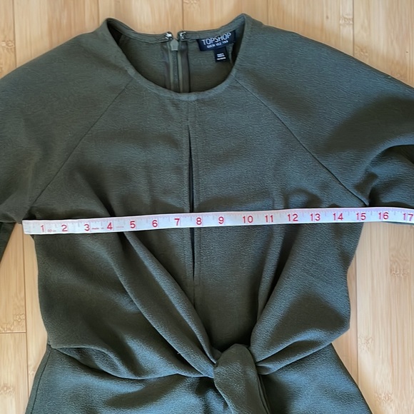TOPSHOP | Olive Green Bell Flare Sleeve Keyhole Mini Dress US Size 2 - Picture 6 of 8